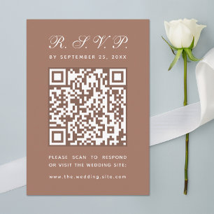 Earthy Brown QR Code Simple Calligraphy Wedding RSVP Karte