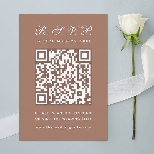 Earthy Brown QR Code Simple Calligraphy Wedding RSVP Karte
