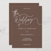Earthy Brown & White Elegante Script Wedding Einladung (Vorne/Hinten)