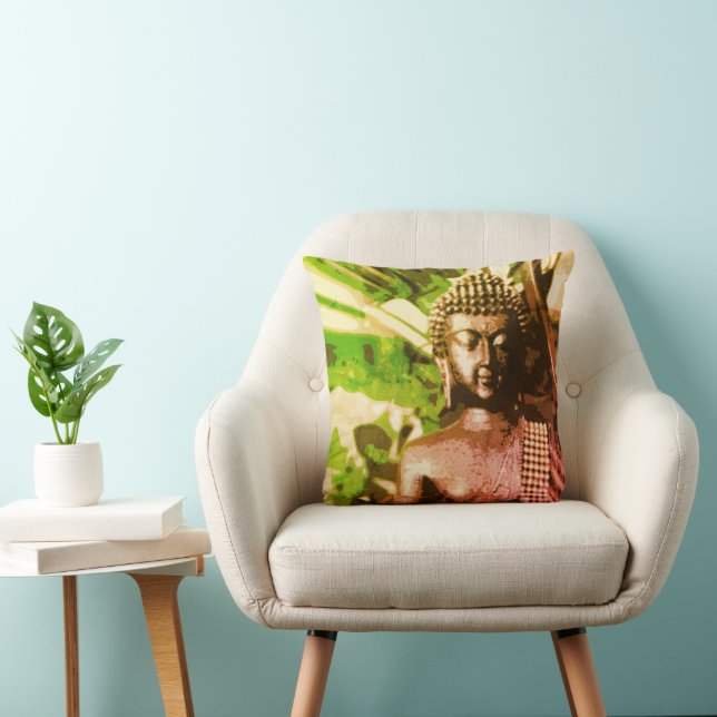 Earthy Buddha Meditation Throw Pillow – Warm Zen Kissen (Stuhl )