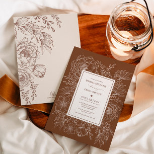 Earthy Burnt Orange Botanical Floral Brautparty Einladung