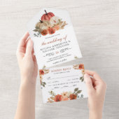 Earthy Burnt Orange Floral Pumpkin Wedding All In One Einladung (Abreißen)