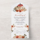 Earthy Burnt Orange Floral Pumpkin Wedding All In One Einladung (Innen Boden)