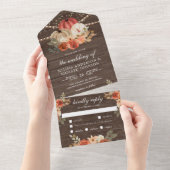 Earthy Burnt Orange Floral Pumpkin Wood Wedding All In One Einladung (Abreißen)