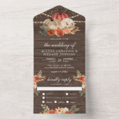 Earthy Burnt Orange Floral Pumpkin Wood Wedding All In One Einladung (Innen Boden)