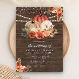 Earthy Burnt Orange Floral Pumpkin Wood Wedding Einladung
