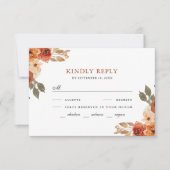 Earthy Burnt Orange Floral Terracotta Wedding RSVP Karte (Vorderseite)