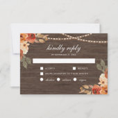 Earthy Burnt Orange Floral Wood Terracotta Wedding RSVP Karte (Vorderseite)