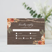 Earthy Burnt Orange Floral Wood Terracotta Wedding RSVP Karte (Stehend Vorderseite)