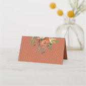 Earthy Burnt Orange Rose Floral Navy Blue Wedding Platzkarte (Rückseite)