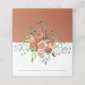 Earthy Burnt Orange Rose Floral Wedding Platzkarte (Außenseite Aufgefaltet)