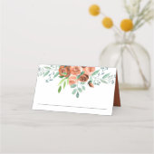 Earthy Burnt Orange Rose Floral Wedding Platzkarte (Vorderseite)