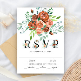 Earthy Burnt Orange Rose Terracotta Floral Wedding RSVP Karte