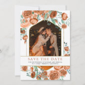 Earthy Burnt Orange Rose Terracotta Floral Wedding Save The Date (Vorderseite)
