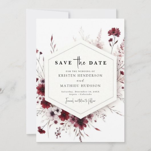Earthy Chic Burgundy Floral Wedding Save The Date (Vorderseite)