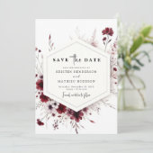 Earthy Chic Burgundy Floral Wedding Save The Date (Stehend Vorderseite)