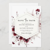 Earthy Chic Burgundy Floral Wedding Save The Date (Vorne/Hinten)