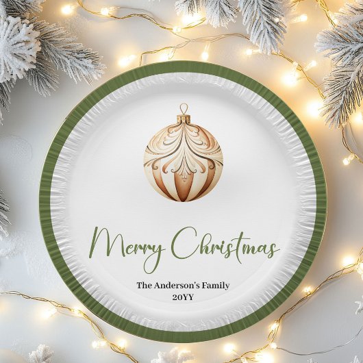Earthy Christmas Bauble Family Name Holiday   Pappteller