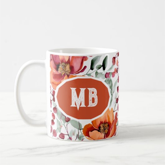 Earthy Colors, Fall Flowers Monogrammed Kaffeetasse (Links)
