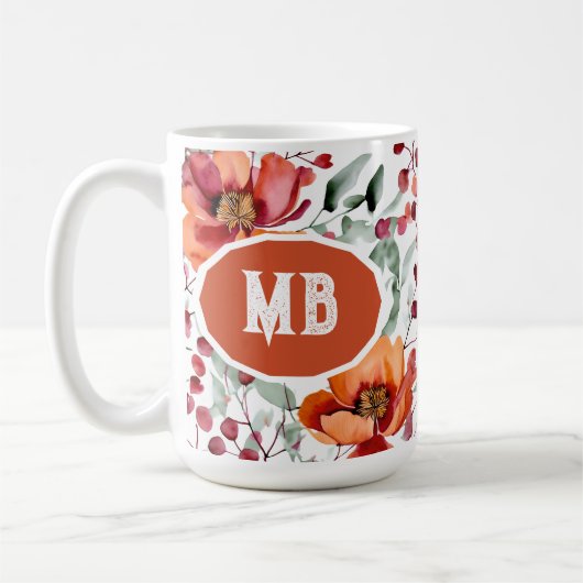 Earthy Colors, Fall Flowers Monogrammed Kaffeetasse (Links)