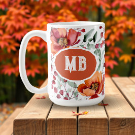 Earthy Colors, Fall Flowers Monogrammed Kaffeetasse