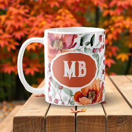 Earthy Colors, Fall Flowers Monogrammed Kaffeetasse
