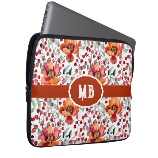 Earthy Colors, Fall Flowers Monogrammed Laptopschutzhülle (Vorne Rechts)