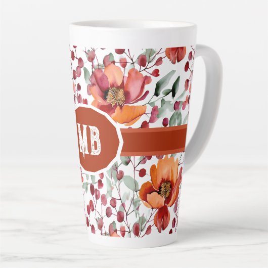 Earthy Colors, Fall Flowers Monogrammed Milchtasse (Rechte Ecke)