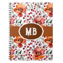 Earthy Colors, Fall Flowers Monogrammed Notizblock