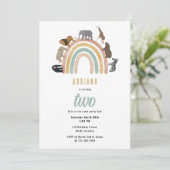 Earthy Colors Rainbow Jungle Animals Birthday Einladung (Stehend Vorderseite)
