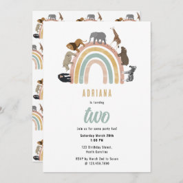 Earthy Colors Rainbow Jungle Animals Birthday Einladung
