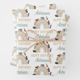 Earthy Colors Rainbow Jungle Animals Geburtsname Geschenkpapier Set