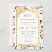 Earthy Cream Floral Gold Muster muslimische Hochze Einladung (Vorderseite)