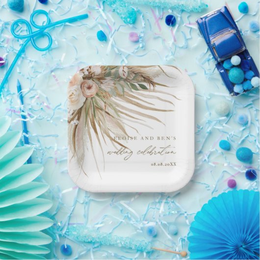 Earthy Drithy Pampas Grass Floral Wedding Bridal Pappteller (Party)