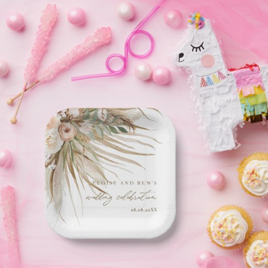 Earthy Drithy Pampas Grass Floral Wedding Bridal Pappteller (Party)