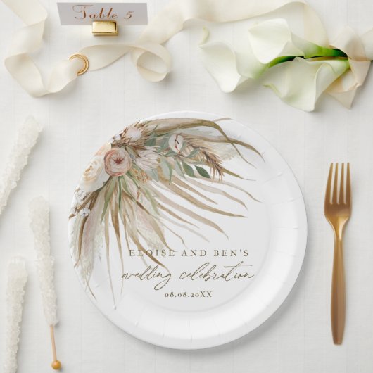 Earthy Drithy Pampas Grass Floral Wedding Bridal Pappteller (Hochzeit)