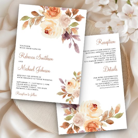 Earthy Dusty Peach floral All in One Wedding Einladung