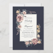 Earthy Dusty Rose and Navy Blue Floral Wedding Einladung (Vorderseite)