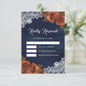 Earthy Dusty Terracotta Rose Navy Blue Wedding RSVP Karte (Stehend Vorderseite)