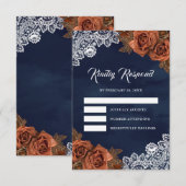 Earthy Dusty Terracotta Rose Navy Blue Wedding RSVP Karte (Vorne/Hinten)