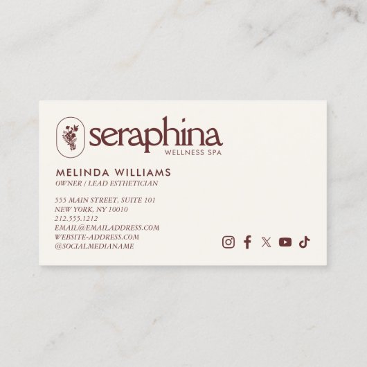 Earthy Elegance Logo Beauty, Wellness, Spa Maroon Visitenkarte (Rückseite)