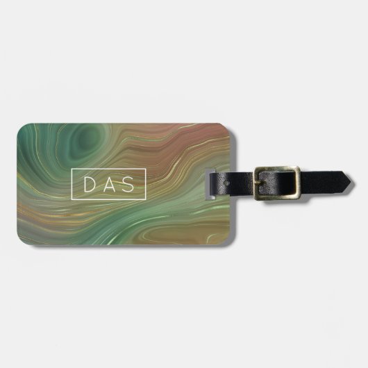 Earthy Emerald Strata | Green Gold Ink Monogram Gepäckanhänger (Vorderseite horizontal)