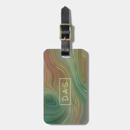 Earthy Emerald Strata | Green Gold Ink Monogram Gepäckanhänger (Vorderseite vertikal)