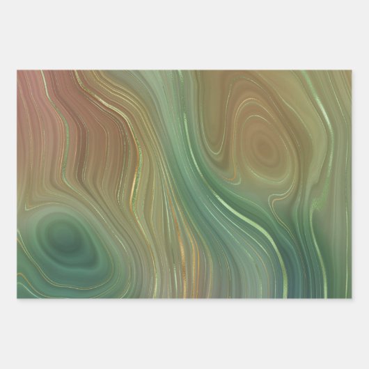 Earthy Emerald Strata | Green und Golden Ink Agate Geschenkpapier Set (Vorderseite)