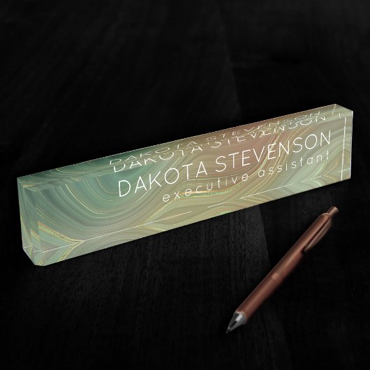 Earthy Emerald Strata | Green und Golden Ink Agate Namensplakette