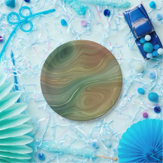 Earthy Emerald Strata | Green und Golden Ink Agate Pappteller (Party)