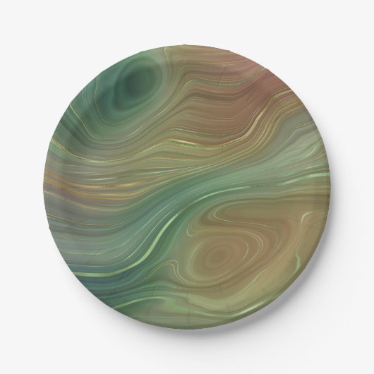 Earthy Emerald Strata | Green und Golden Ink Agate Pappteller (Vorderseite)