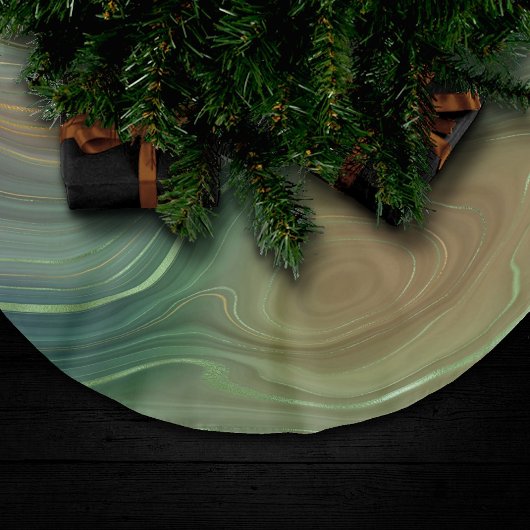 Earthy Emerald Strata | Green und Golden Ink Agate Polyester Weihnachtsbaumdecke