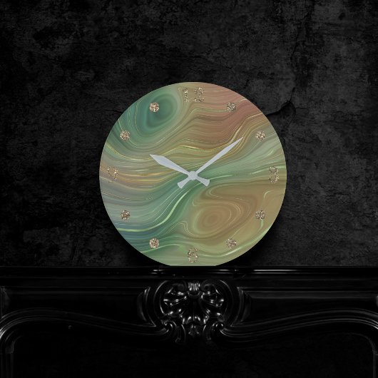 Earthy Emerald Strata | Green und Golden Ink Agate Runde Wanduhr