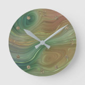 Earthy Emerald Strata | Green und Golden Ink Agate Runde Wanduhr (Vorderseite)